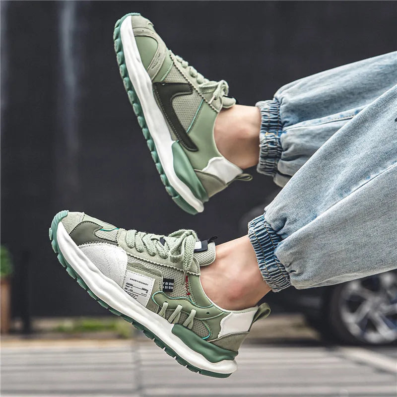 Men’s Tennis Sneakers – Thick Platform Casual Sports Shoes, Designer Style, Wide Fit